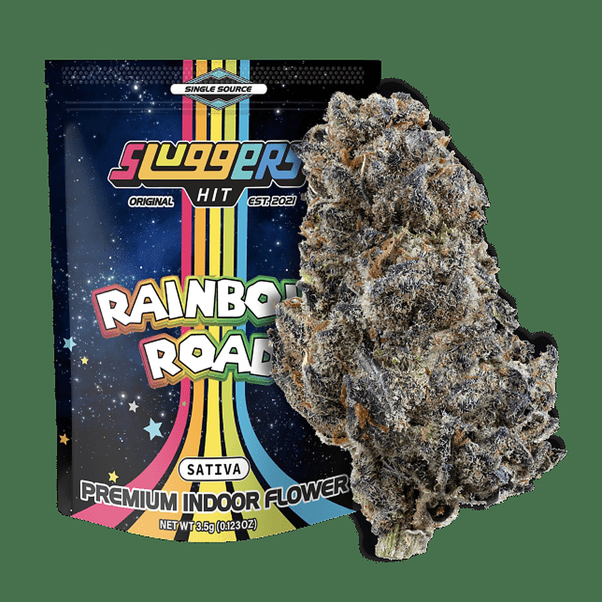 Sluggers Hit Rainbow Road (Sativa) Premium Indoor Flower 3.5G - Detail View