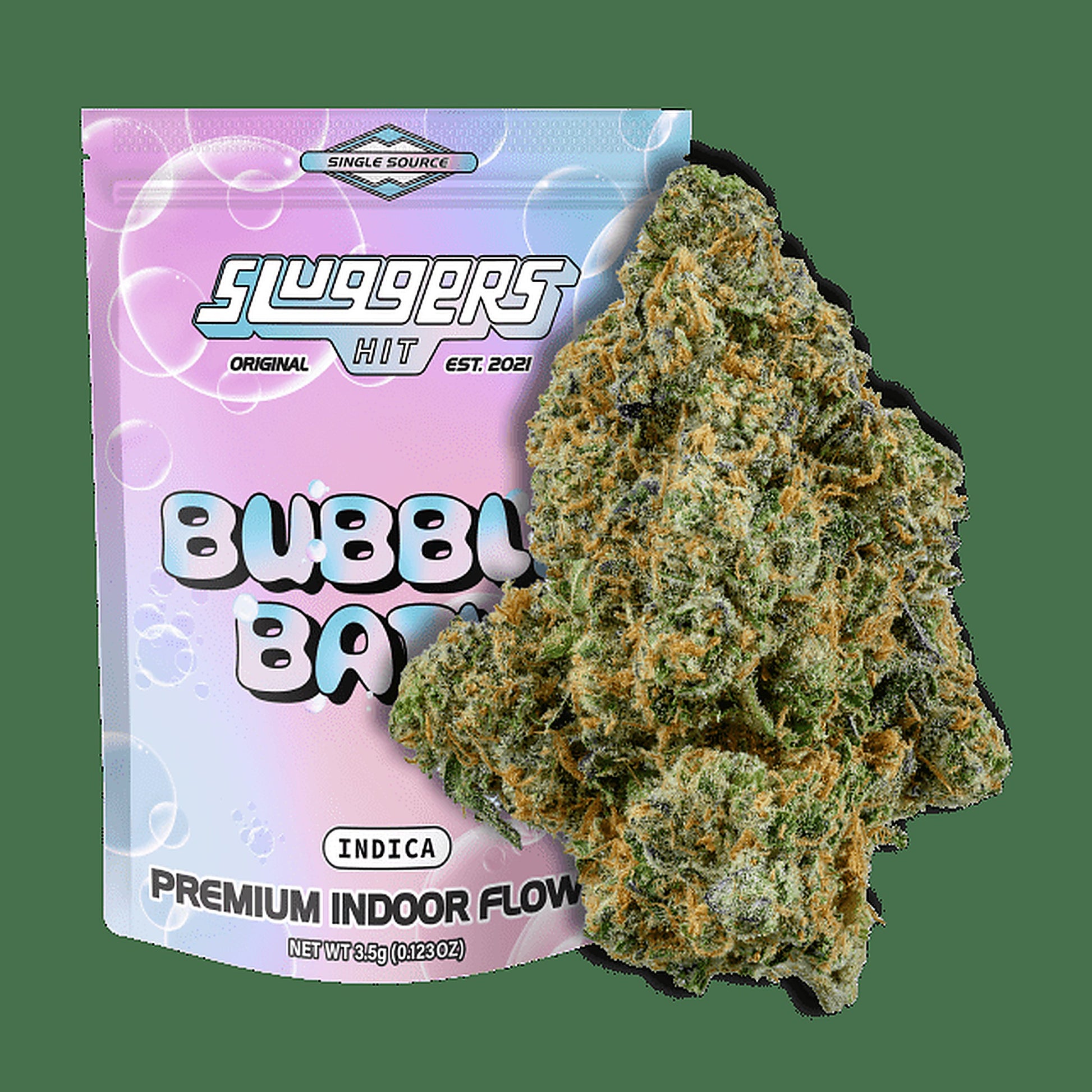 Sluggers Hit Bubble Bath (Indica) Premium Indoor Flower 3.5G - Detail View