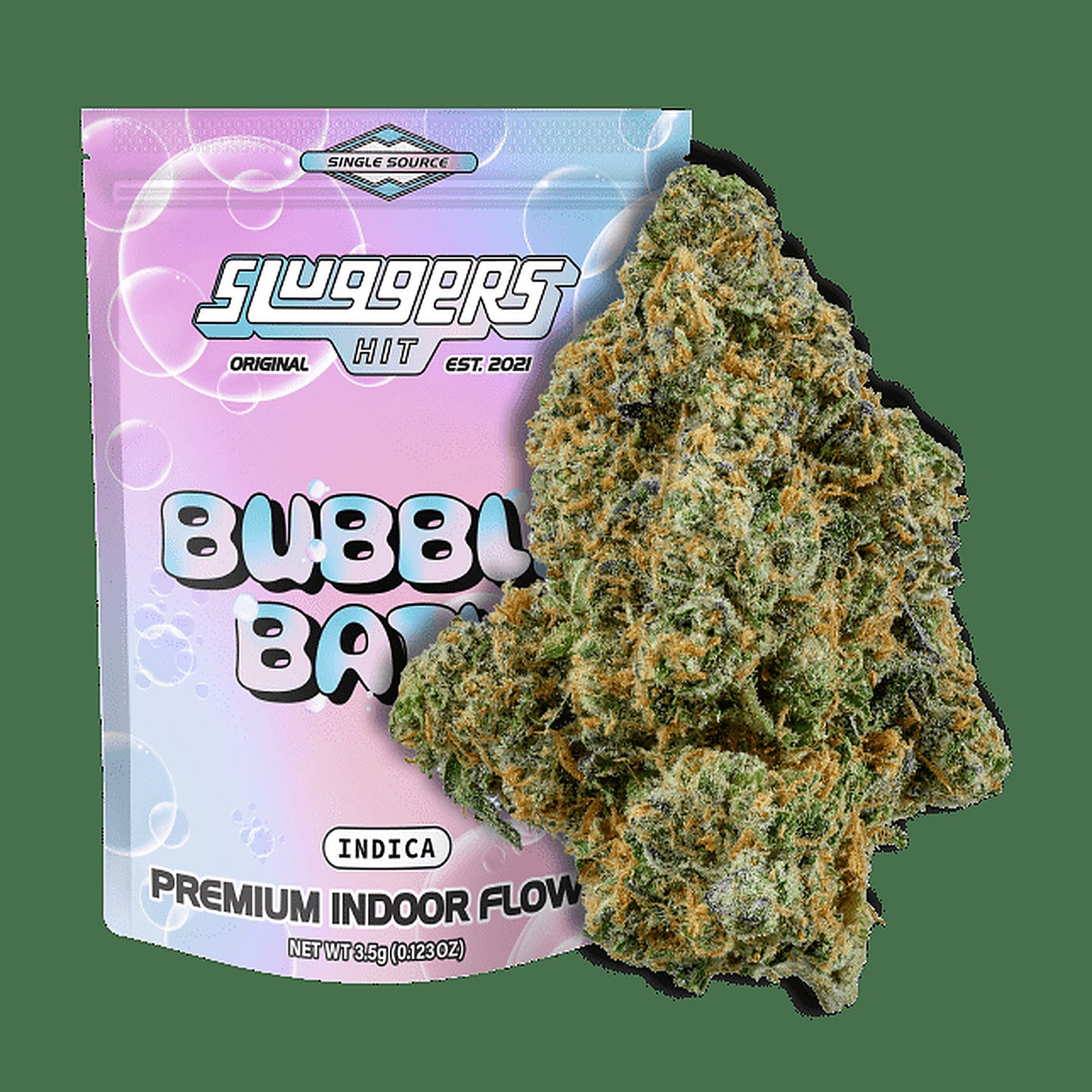 Sluggers Hit Bubble Bath (Indica) Premium Indoor Flower 3.5G - Side View