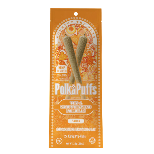 PolkaPuffs THC-A Saucy Diamond Prerolls Orange Creamsicle