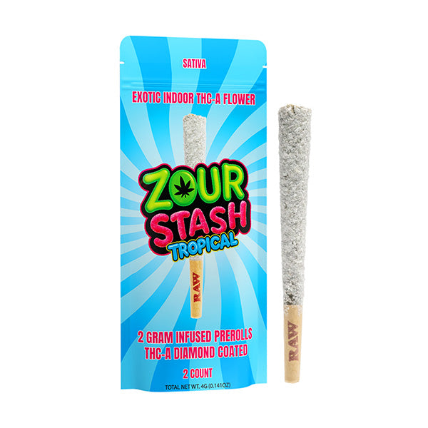 Zour Stash THC-A Diamond Coated 2 Gram Infused Prerolls(2 Count)