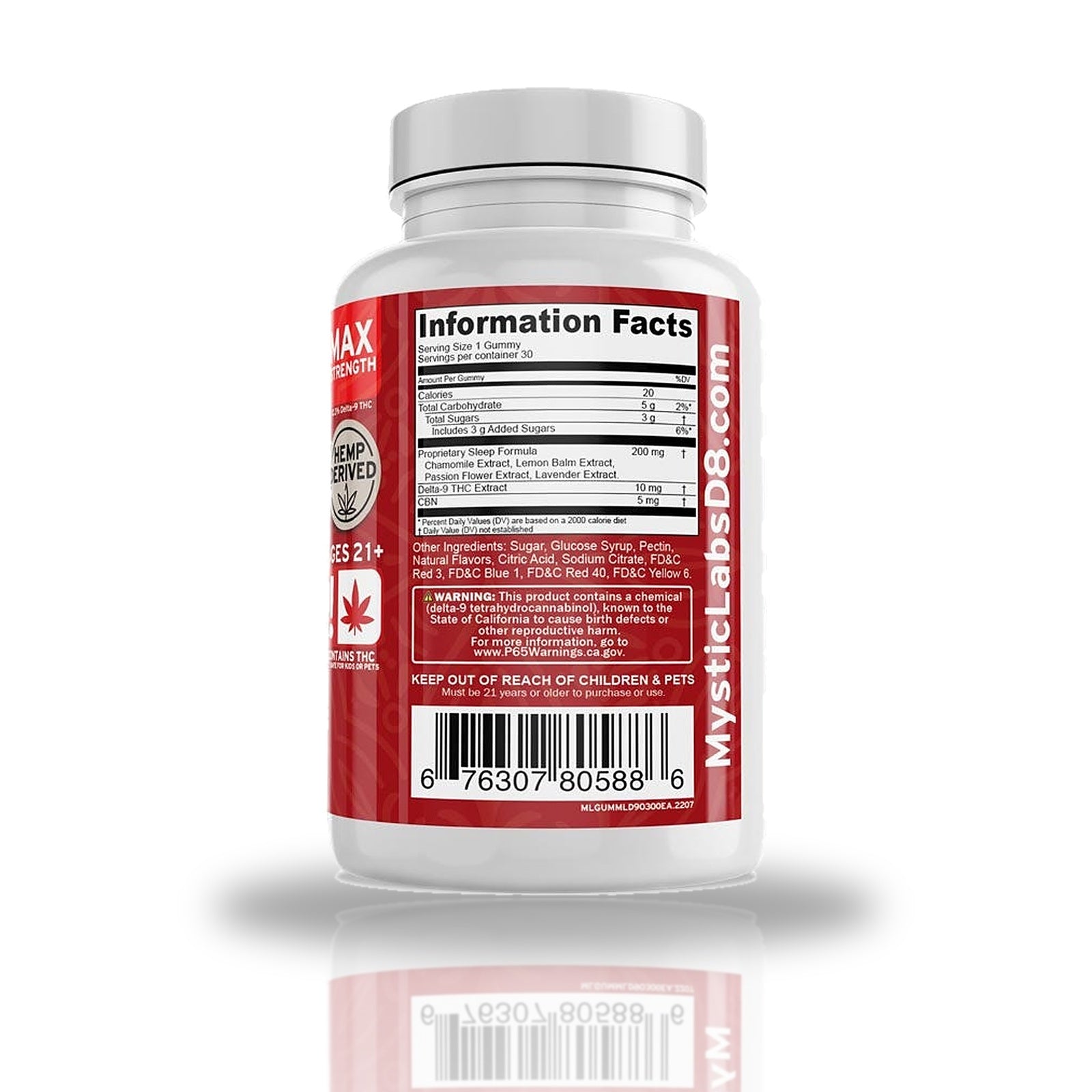 Mystic Labs Delta-9 THC Sleep Gummies 30ct — information facts side of the label