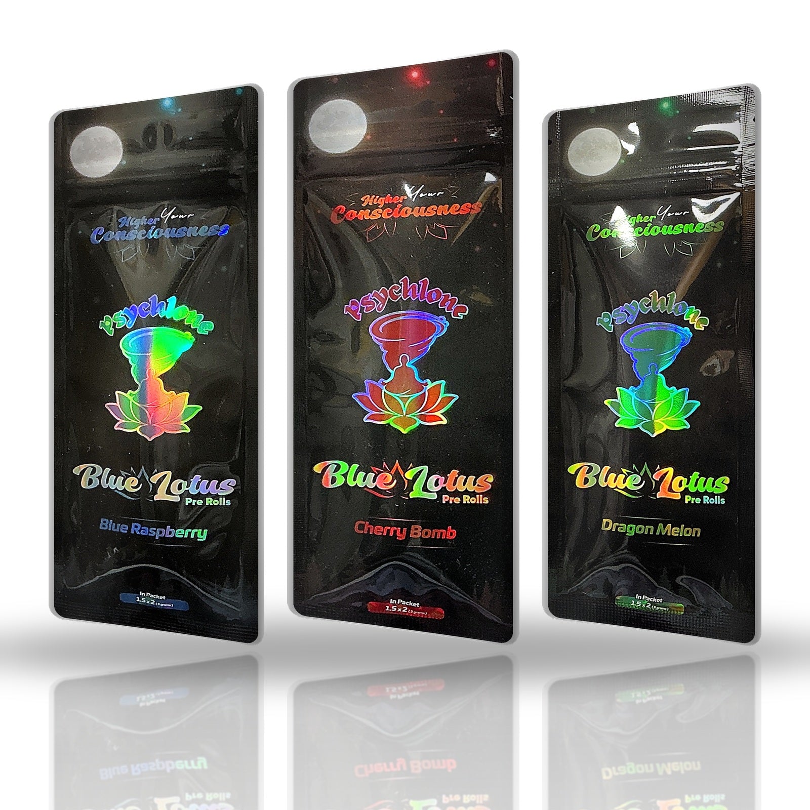 Higher Your Consciousness Psyclone Blue Lotus Pre-Rolls 2ct - Blue Raspberry, Cherry Bomb, Dragon Melon