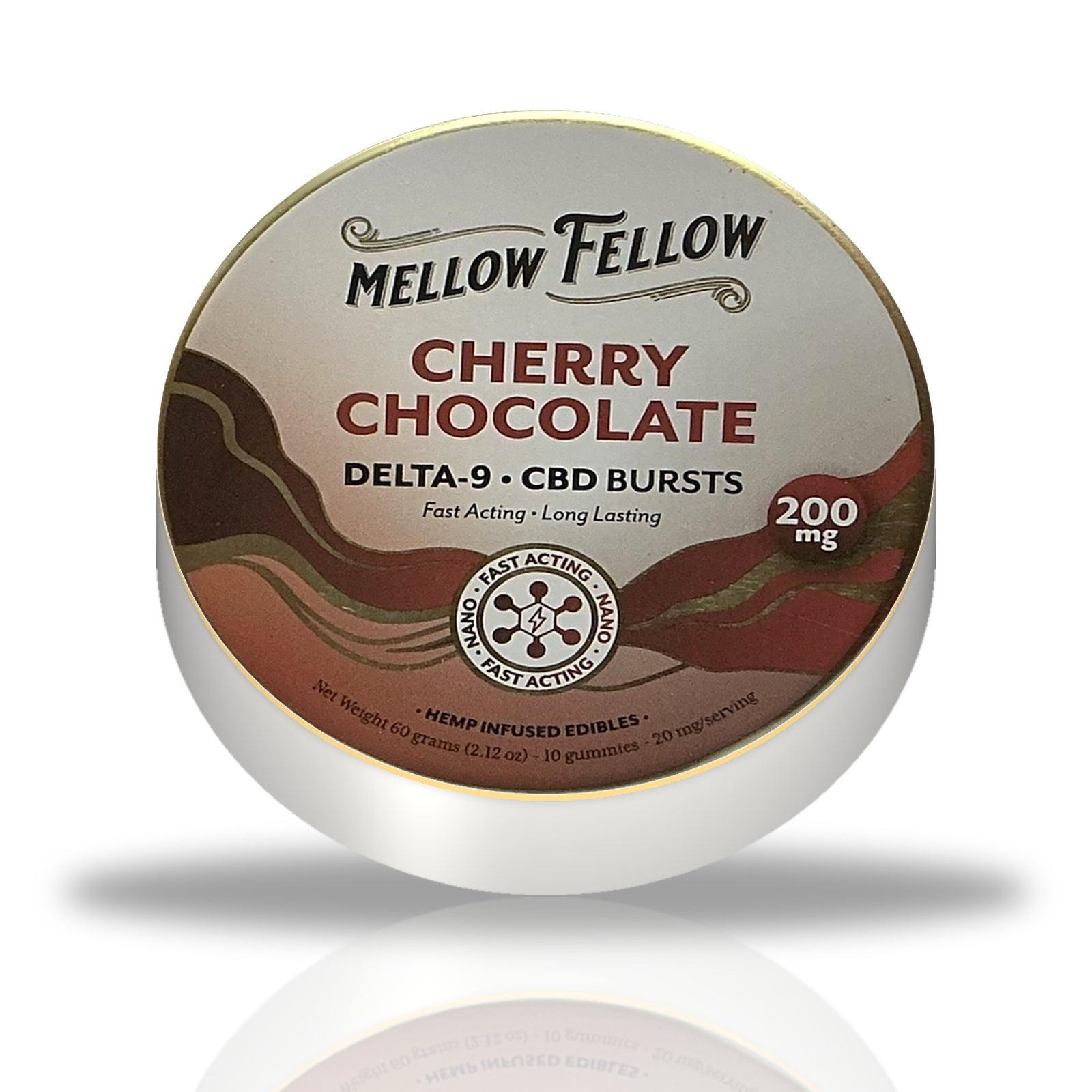 Mellow Fellow Delta-9 CBD Bursts 200MG gummies tin — Cherry Chocolate