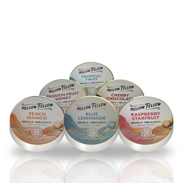 Mellow Fellow Delta-9 CBD Bursts 200MG gummies tin — all flavors