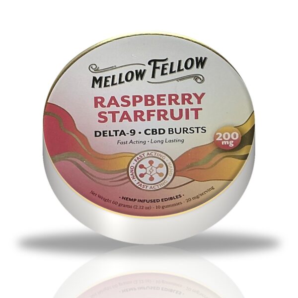 Mellow Fellow Delta-9 CBD Bursts 200MG gummies tin — Raspberry Starfruit