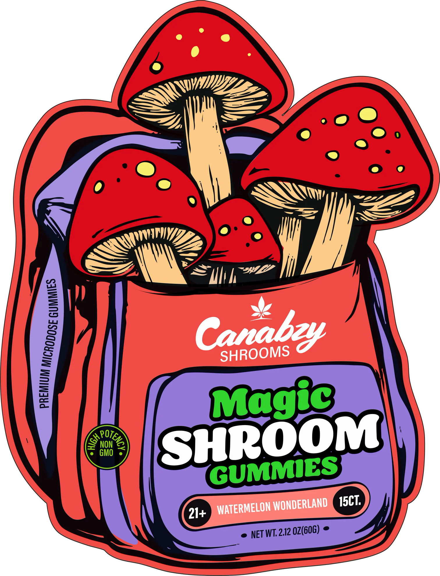 Canabzy Magic Shroom Gummies 15ct - Watermelon Wonderland pouch (official product image)
