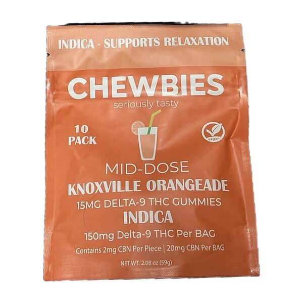 Chewbies Mid-Dose Knoxville Orangeade gummies 10-pack bag, Indica