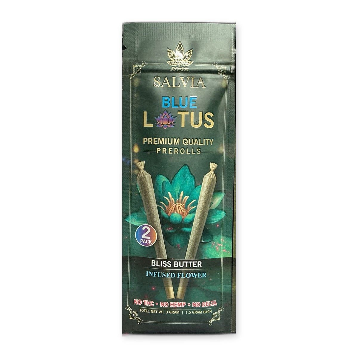 Salvia Blue Lotus Premium Quality Prerolls Bliss Butter 2 pack pouch