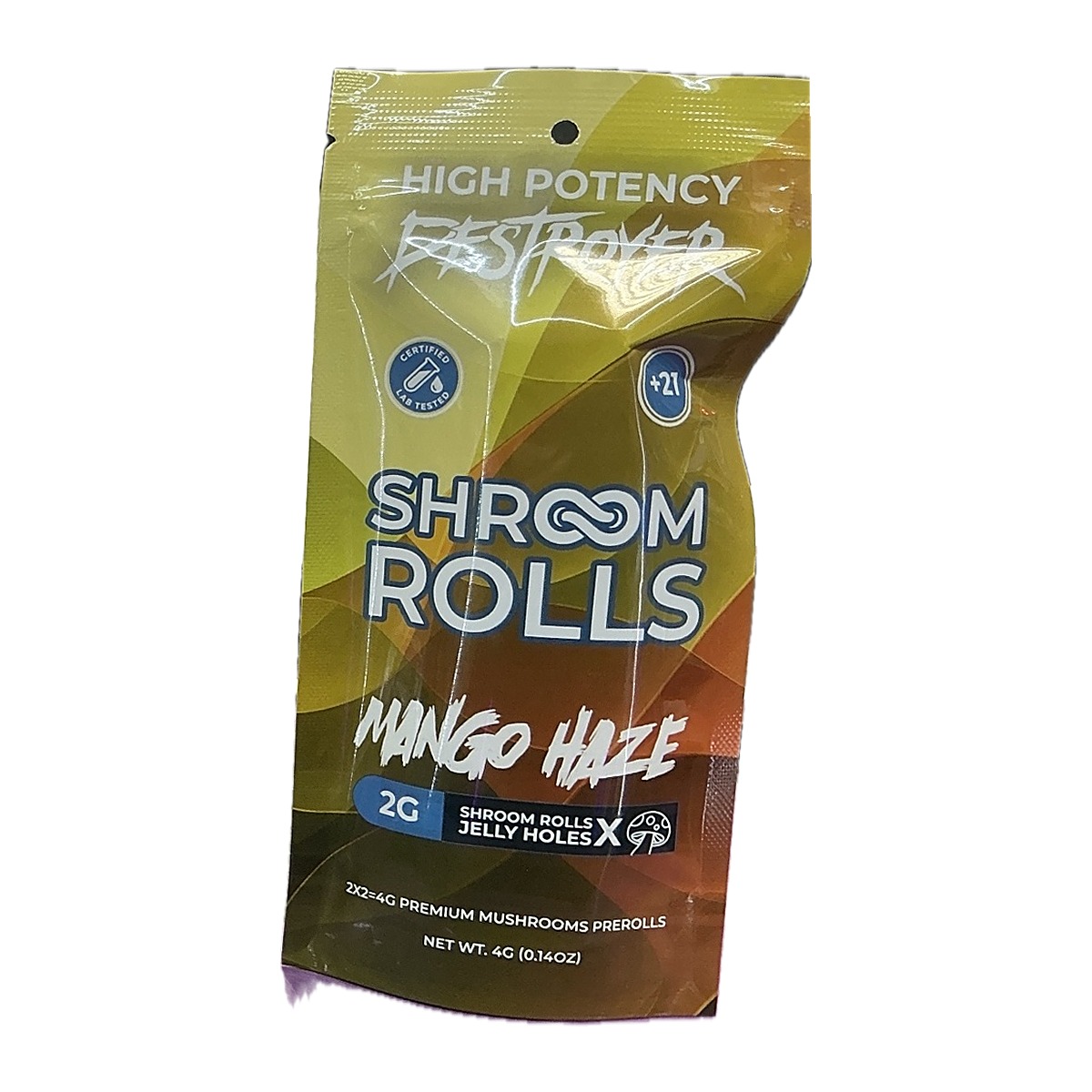 High Potency Destroyer Shroom Rolls mushroom pre-rolls 2ct pouch, Mango Haze