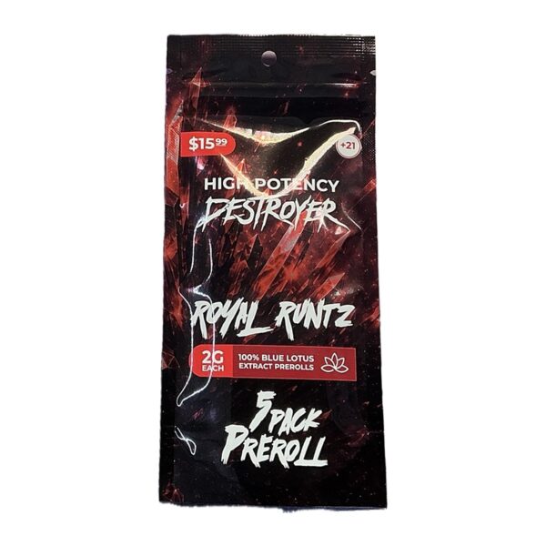 High Potency Destroyer Blue Lotus Extract Pre-Rolls 5ct pouch, Royal Runtz