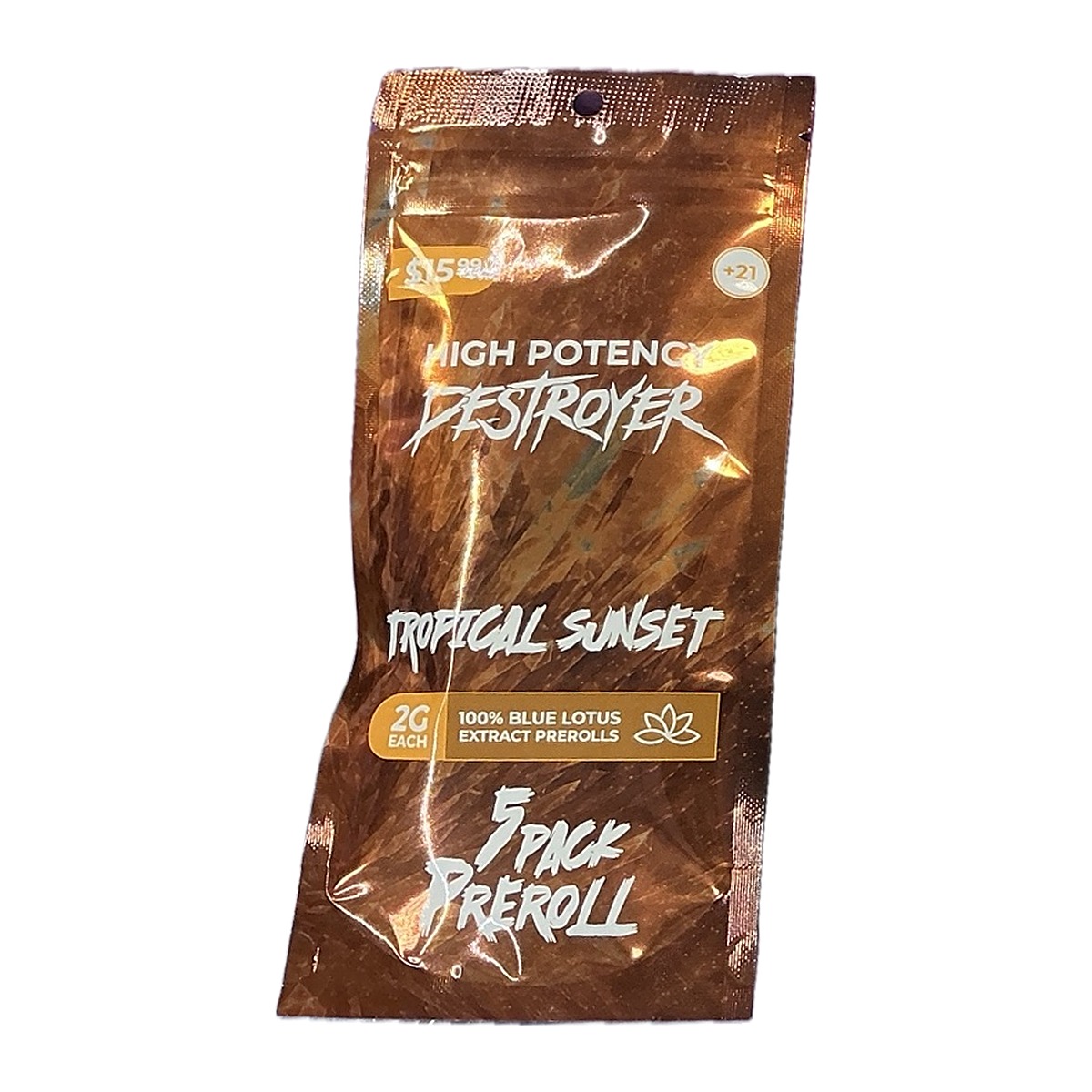High Potency Destroyer Blue Lotus Extract Pre-Rolls 5ct pouch, Tropical Sunset