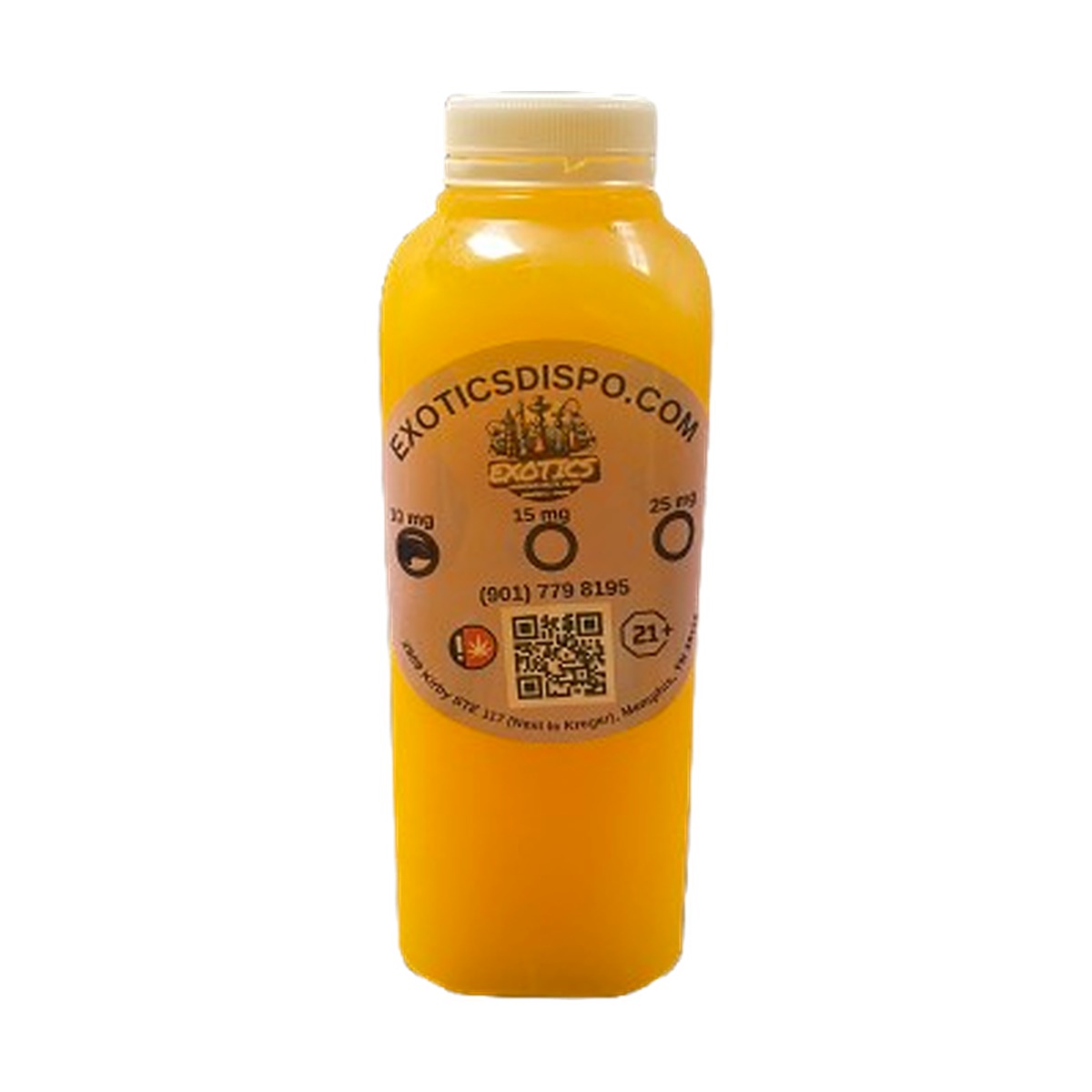 Exotic THCA Juice Peach Mango Regular Strength bottle, 10 mg THC-A