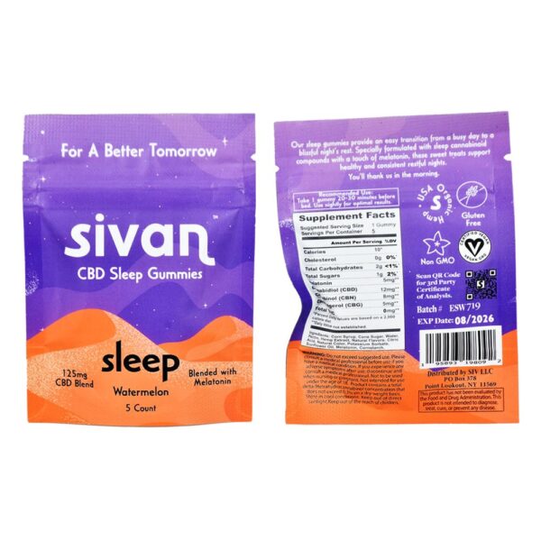 Sivan CBD Gummies 5ct Pack (Pain Relief Cherry / Sleep Watermelon)