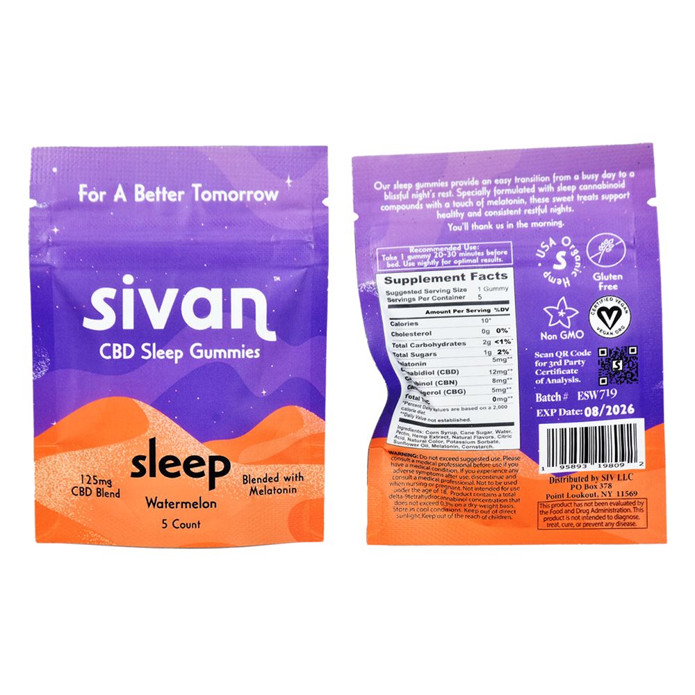 Sivan CBD Gummies 5ct Pack (Pain Relief Cherry / Sleep Watermelon)