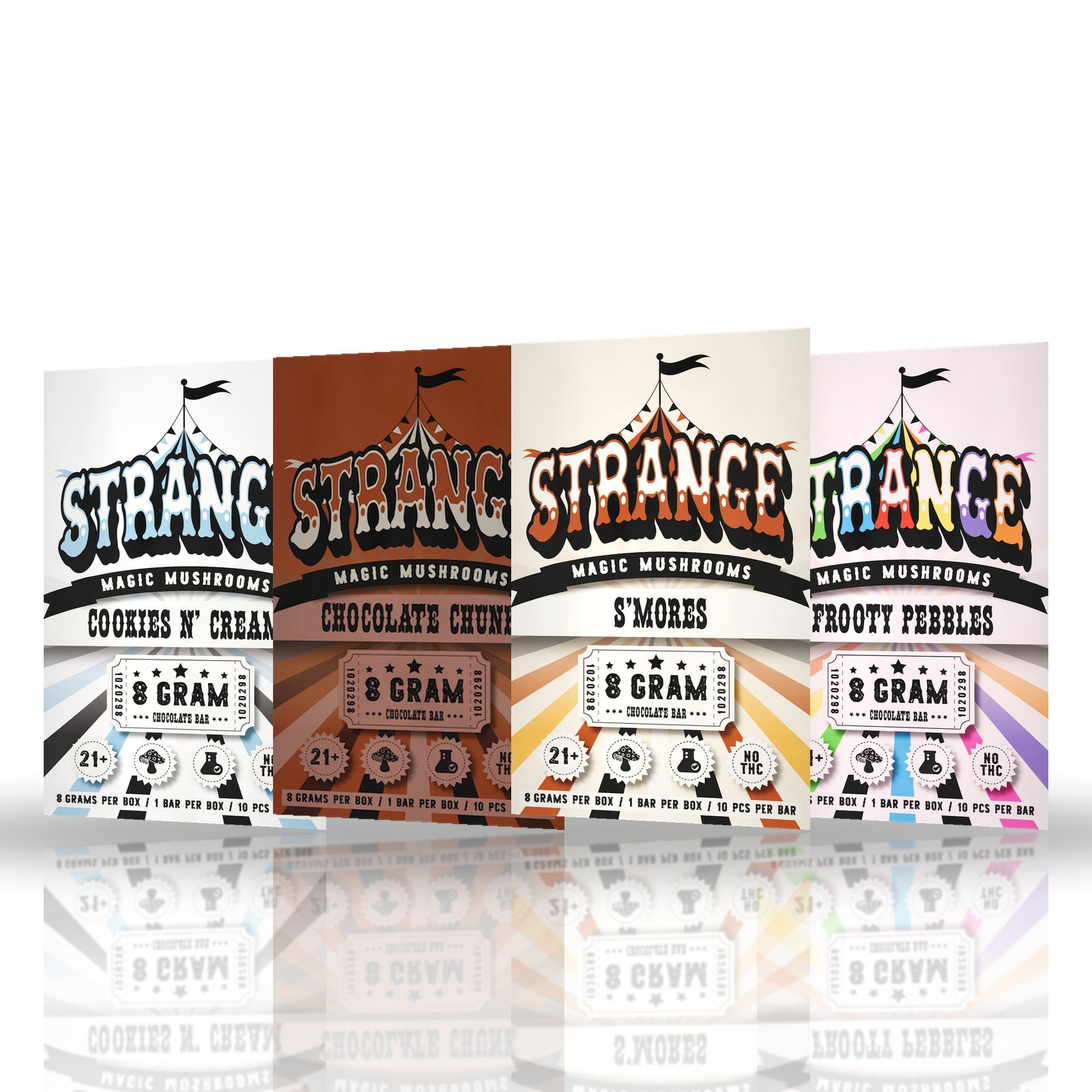 Strange Magic Mushrooms 8g Chocolate Bar - all four flavors