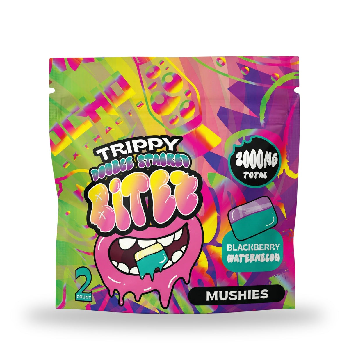 Trippy Bitez Mushies 2000MG 2ct - Blackberry Watermelon bag