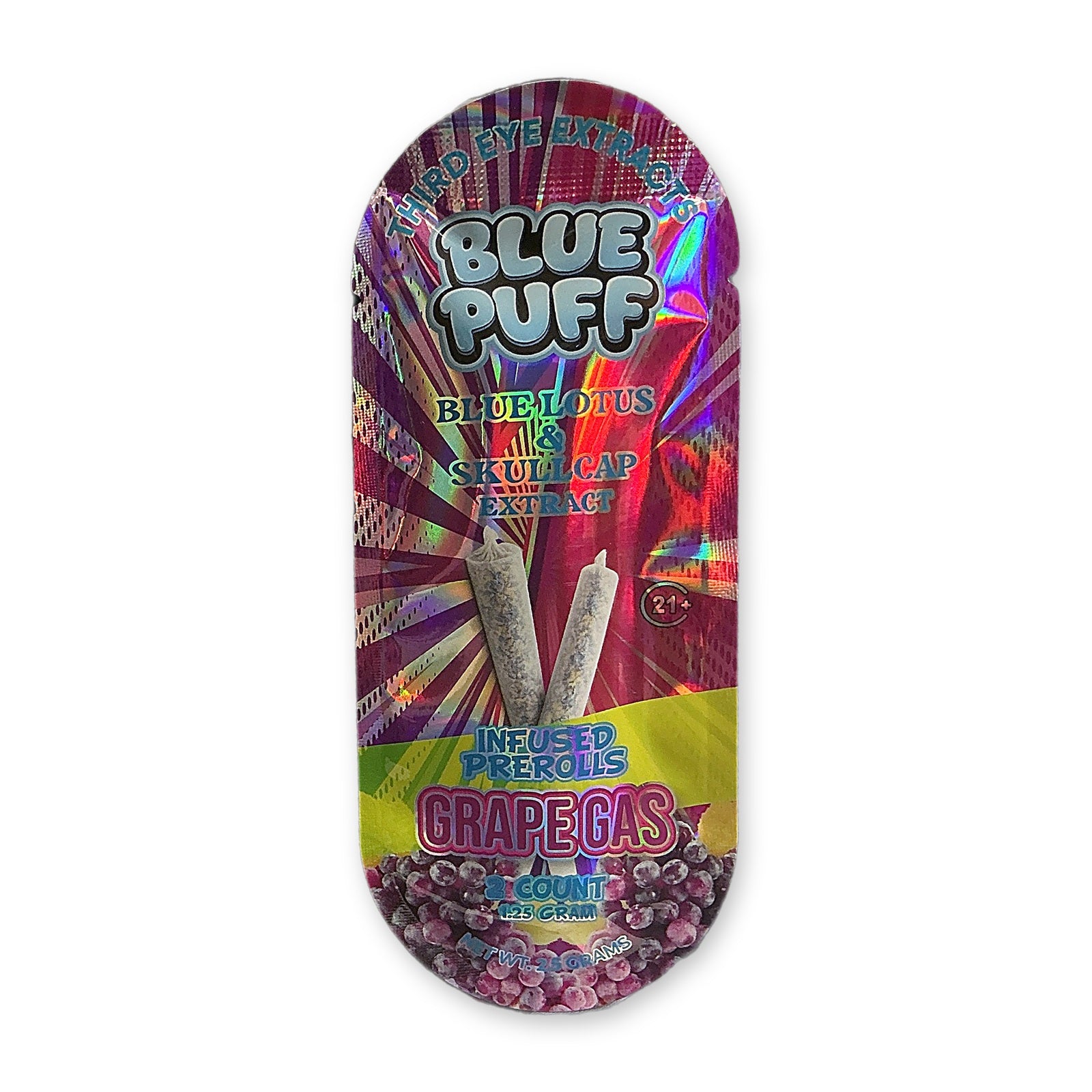 Third Eye Extracts Blue Puff Blue Lotus & Skullcap Infused Pre-Rolls Grape Gas 2ct pouch