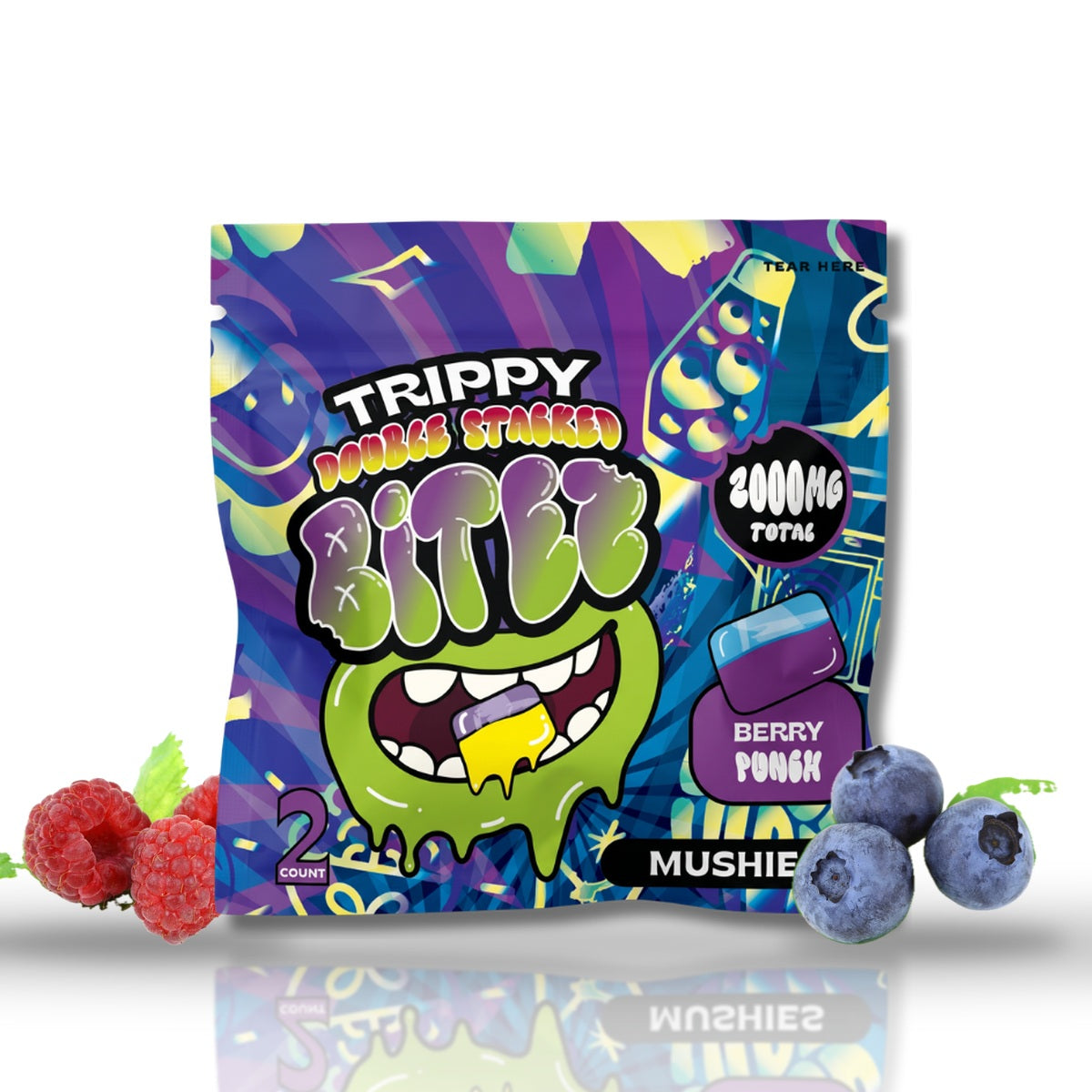 Trippy Double Stacked Bitez Mushies Mushroom Gummies 2000MG 2ct - Berry Punch