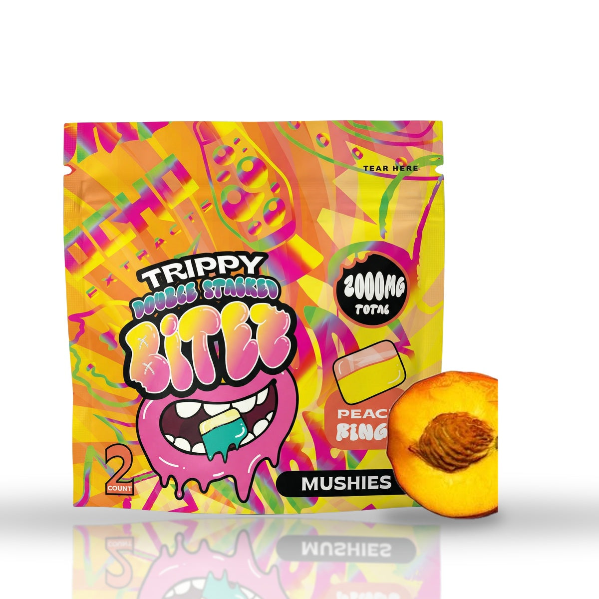 Trippy Double Stacked Bitez Mushies Mushroom Gummies 2000MG 2ct - Peach Ringz