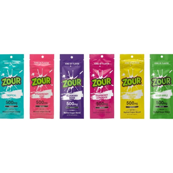Zour Delta-8 Melted Sugar Blend 0.5mL disposable vapes, six flavors